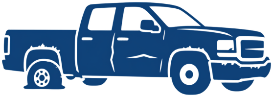 A worn-out pickup with a flat tire